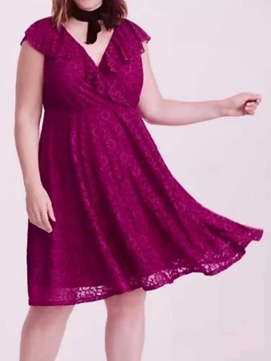 torrid Dresses & Skirts - Torrid Berry Lace Surplice Bodice Skater Dress